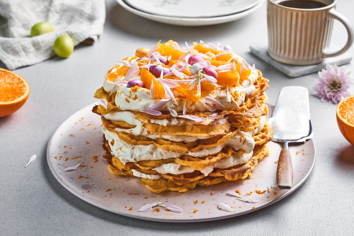 Easter Waffle Cake with Orange and Cream