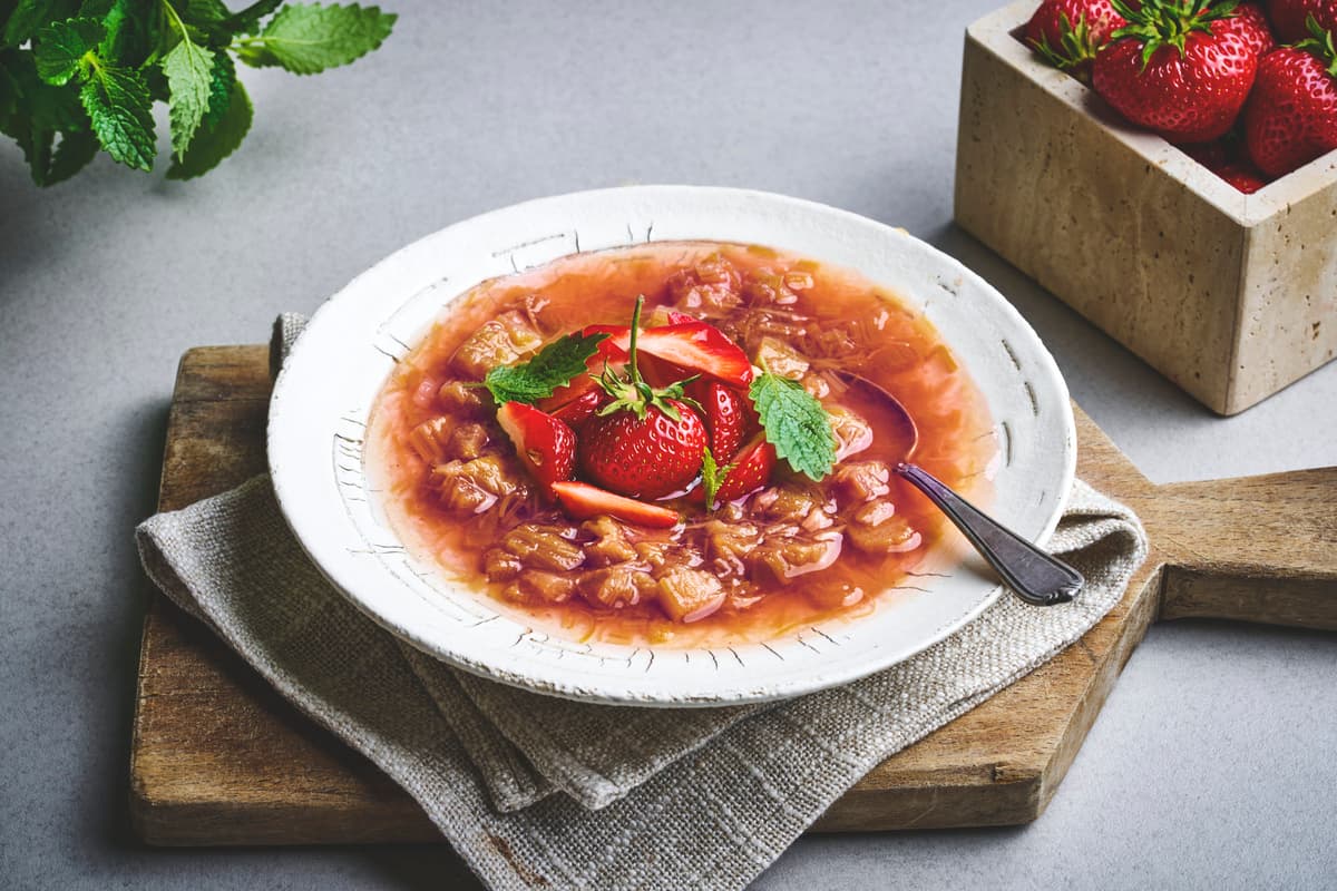 Rhubarb Soup with Strawberries