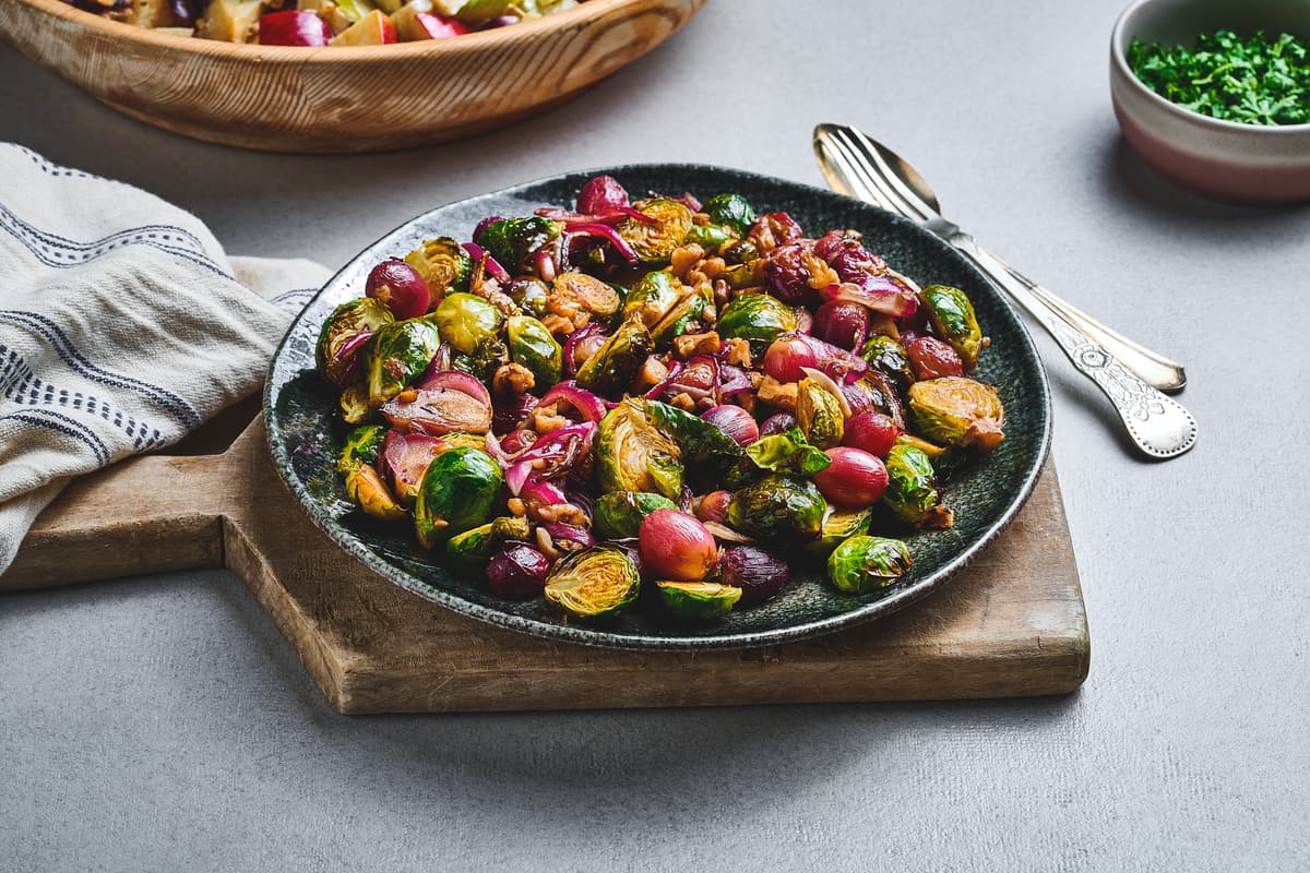 Baked Grapes and Brussels Sprouts