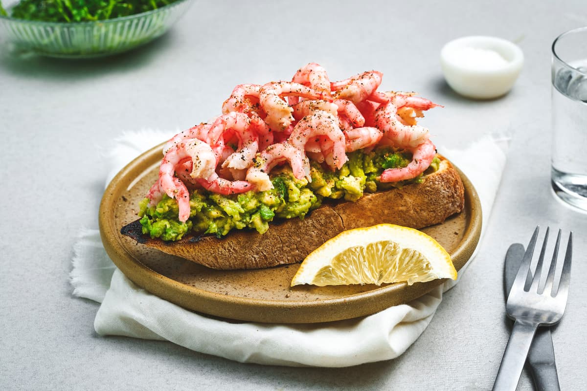 Shrimp and Avocado on Grilled Sourdough