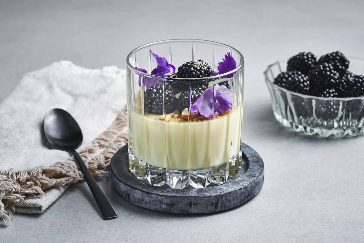 Panna Cotta with Blackberries and Pecans